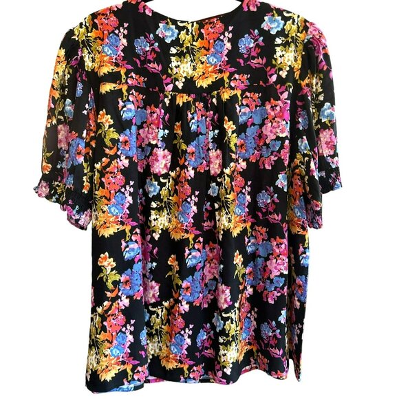 Rachel Roy Women's Brightly Colored Floral Short Sleeve V Neck Blouse - Picture 3 of 4